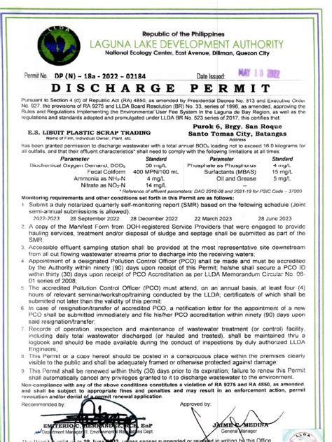 Discharge Permit Announcement/Memo .